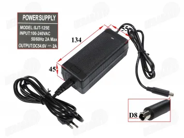 48V 2A Lithium-ion battery charger for electric scooters, electric bicycles (output 54.6V) connection DC 8mm with fan