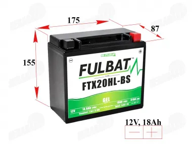 Battery for motorcycle 18Ah 310A 12V  FULBAT GTX20HL-BS  FTX20HL-BS Gel