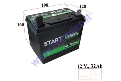 BATTERY FOR LAWN MOWERS, TRACTOR WITH STANDARD ELECTRICAL EQUIPMENT START GARDEN 12V 32AH 280A 198x128x184