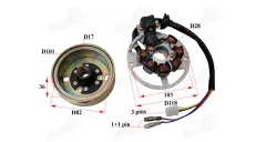 Magneto/stator with rotor for scooter, motorcycle 5 pins 2T