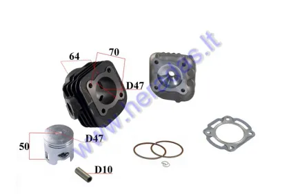 CYLINDER PISTON SET FOR SCOOTER D47 70cc Minarelli Horizontal PIN 10 2T 1PE40  Yamaha Neos/Jog WITH CYLINDER HEAD