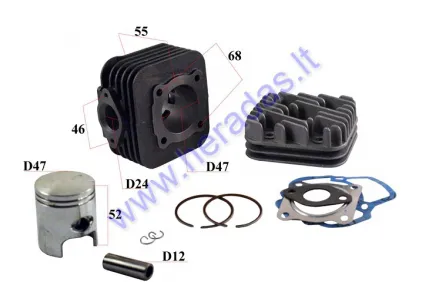 CYLINDER PISTON FOR SCOOTER D47 AC 70cc PIN12  Piaggio ZIP, Sfera,Free,Typhoon,Storm. Aprilia , Derbi, Gilera, Vespa WITH HEAD