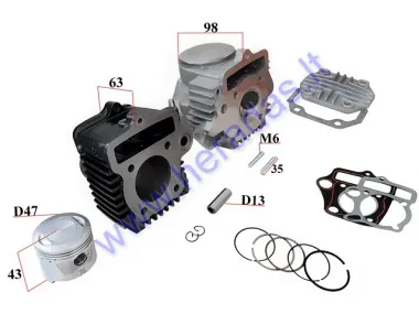 Cilindras,stūmoklis,galvutė motociklui, mopedui  tinka NAKED50, FR50 tiuninguoti į  70cc D47 50-80CC 139FMB  Barton FR 50, Volcano 50, Bashan CK50S-7