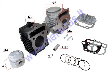 Cylinder head and cylinder piston set for motorcycle, moped  4T D47 50-80CC 139FMB  Barton FR 50, Volcano 50, Bashan CK50S-7