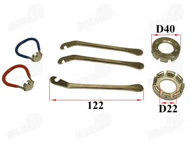 Bicycle tire mounting kit. Levers 3pcs., spoke keys 4 pcs.