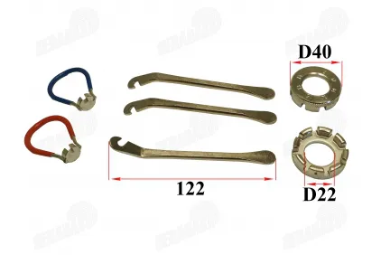 Bicycle tire mounting kit. Levers 3pcs., spoke keys 4 pcs.