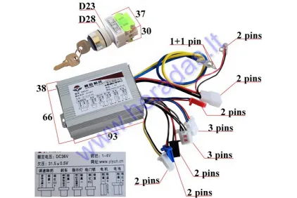 Elektrinio keturračio kontroleris 36V 800W komplektas su spynele 3 greičiai analogas EB081 ,EB124