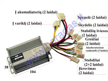 Elektrinio mini keturračio kontroleris 48V 1000W  su greičių perjungimu