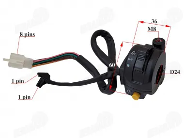 Jungiklių mazgas keturračio, motociklo dešinė pusė šviesos/starteris/ gesinimas 8+2PIN