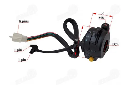 Jungiklių mazgas keturračio, motociklo dešinė pusė šviesos/starteris/ gesinimas 8+2PIN