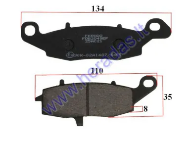 Brake pad for motorcycle E marking SUZUKI DL, GS, GSF, SV, VL, VZ 500-800 1996-2012