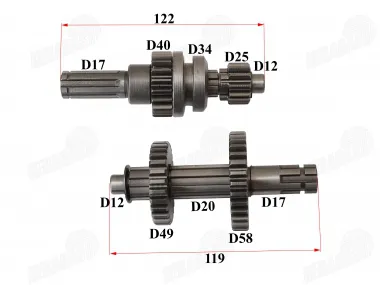 Gearbox shafts (mainshaft+countershaft) for ATV quad bike