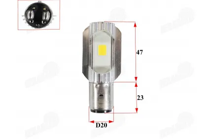 Lemputė LED 12V tinka elektriniam triračiui MS03 MS04 S2 tipas, 2 kontaktų, trumpos,ilgos S2 BA20d galia 25/35W