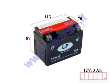 MOTORCYCLE BATTERY 12V 3Ah YTX4L-BS 113x70x87