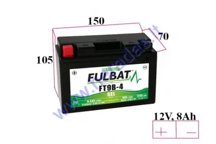 MOTOCIKLO AKUMULIATORIUS 12V FULBAT GT9B-4 GEL 150X70X105MM