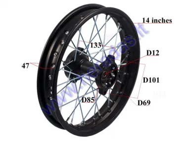 Rear wheel 14 inch fits mini motorcycles 110-150cc LIF125, ORION