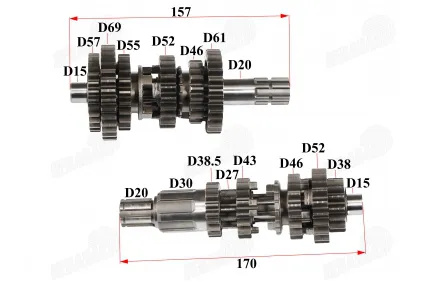 GEARBOX SHAFTS (MAINSHAFT+COUNTERSHAFT) FOR MOTORCYCLE, 5 GEAR FITS MOTOLAND MTL250 ENGINE TIPE 165FMM 167FMM NXT250