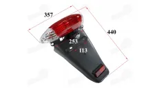 Rear light with wing for motorcycle, scooter