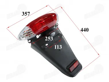 Rear light with wing for motorcycle, scooter