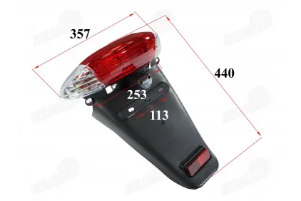 Rear light with wing for motorcycle, scooter