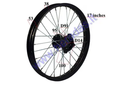 Motociklo priekinis ratas,ratlankis  17 colių  tinka  motociklams  110-150cc LIF125, ORION R17 juodas