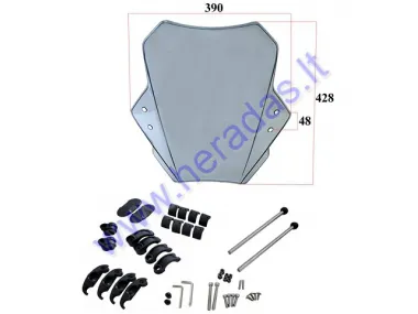 Front glass for motorcycle above the light with fasteners universal