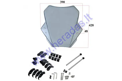 Front glass for motorcycle above the light with fasteners universal