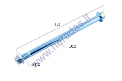 Motorcycle wheel axle. Length L230mm, Diameter 12, Thread M12