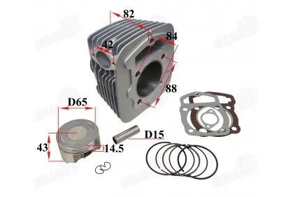 Motociklo variklio cilindro komplektas  D65  oras 230- 250cc CBF35 , MTL250. MOTOLAND ,YINXIANGSHINERAY variklio tipas 165FMM . Cilindras, stūmoklis,žiedai