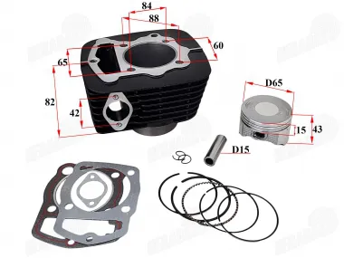 Motociklo variklio cilindro komplektas  D65  oras 230- 250cc CBF35 , MTL250. MOTOLAND ,YINXIANGSHINERAY variklio tipas 165FMM . Cilindras, stūmoklis,žiedai