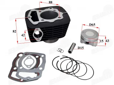 Motociklo variklio cilindro komplektas  D65  oras 230- 250cc CBF35 , MTL250. MOTOLAND ,YINXIANGSHINERAY variklio tipas 165FMM . Cilindras, stūmoklis,žiedai