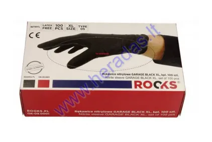 Nitrile non-slip gloves ROOKS Garage Size XL 100pcs Resistant to greases, thinners, chemicals strength class TYP 05