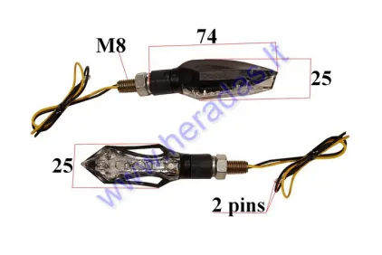 Turn lights 2 pcs kit, 12V M8 L81mm white E marking