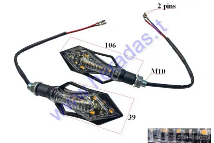 Turn signal light LED 2pc set, E marking 12V M10 L106mm 2PIN