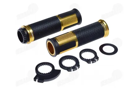 Rankenėlės krosinio-enduro motociklo guminės-metalinės LEOSHI 654 GOLD 22 mm vairui 2T IR 4T adapteriai. Auksinė