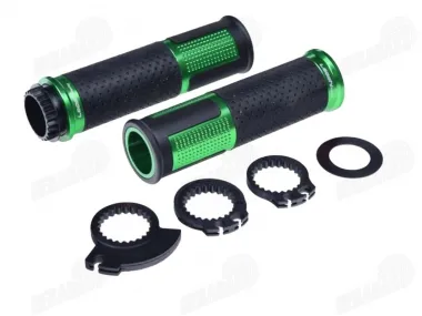 RUBBER-METAL HANDLEBAR GRIPS FOR CROSS-ENDURO MOTORCYCLE LEOSHI 654 GREEN 22 mm 2T AND 4T ADAPTERS. GREEN