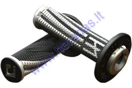 Rankenėlės krosinio-enduro motociklo guminės-metalinės ODI Emig Pro V2 Lock-On Grips 22 mm vairui 2T ir 4T adapteriai .Juoda-Pilka