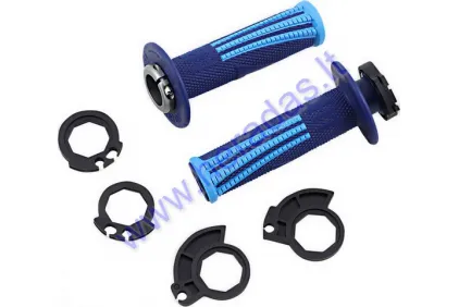 Rankenėlės krosinio-enduro motociklo guminės-metalinės ODI Emig Pro V2 Lock-On Grips 22 mm vairui 2T ir 4T adapteriai. Mėlyna