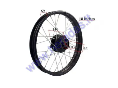 Ratlankis motociklo 18 colių galinis  R18 ratas, juodas