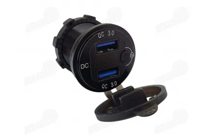 USB įkroviklis greito krovimo 2 lizdų 12V 36W DC 3.0 universalus tinka DC 12V-24V mėlyna spalva, voltmetras