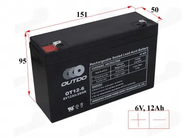 BATTERY FOR KIDS ELECTRIC CAR 151x50x100 OT12-6 12Ah 6V (F2)