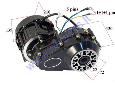 Variklis su reduktorium 60V 900W elektrinio triračio  MS04 Korpuso ilgis L170 NE sine wave