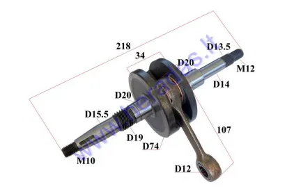 Crankshaft for 50cc scooter 2T with needle bearing KYMCO Agility, SUPER 8, SUPER 9, TOP BOY, VITALITY 50/500 1997-2016