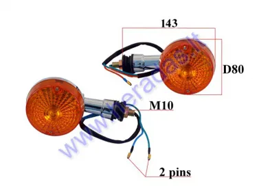 Žibintas posūkio motociklo chromas 2vnt komplektas M10 Suzuki GN125 E žymėjimas