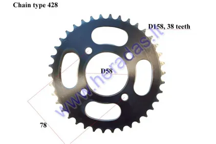 Žvaigždutė galinė 38dant Diš158 4sk58 ATV keturračio motociklo 428 grandinės tipas Junak 121,123