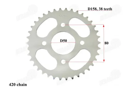 Žvaigždutė galinė 38dant Diš158 4skD50 ATV keturračio motociklo 420 grandinės tipas