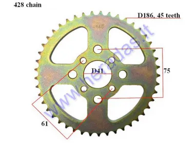 Žvaigždutė galinė 45 dant diš186 ATV keturračio motociklo 428 grandinės tipas ATV 200 BASHAN