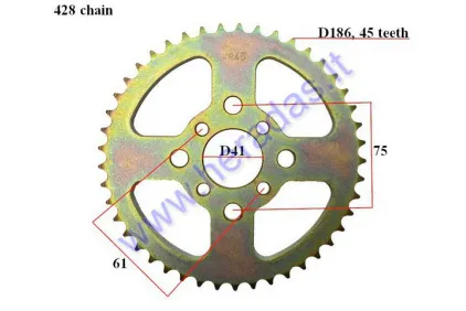 Rear sprocket 45 teeth D186 ATV quad bike 428 chain type ATV 200 BASHAN