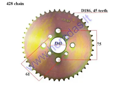 Rear sprocket  45 teeth D186 ATV quad bike 428 chain type