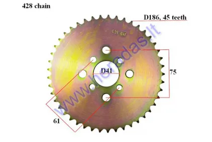 Žvaigždutė galinė 45dant D186išor ATV keturračio motociklo 428 grandinės tipas